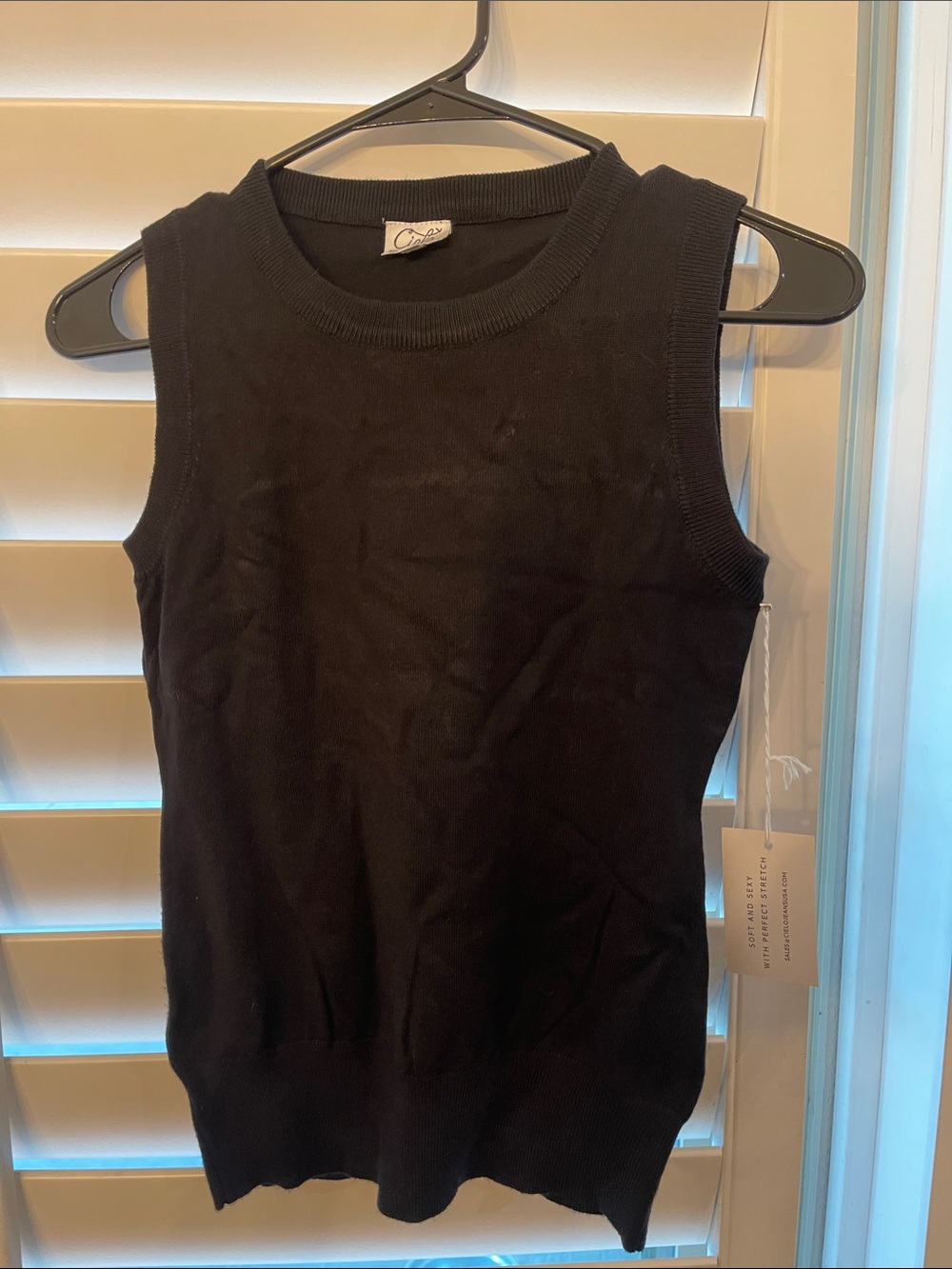 Cotton-Blend Black Sleeveless Knit Tank Top